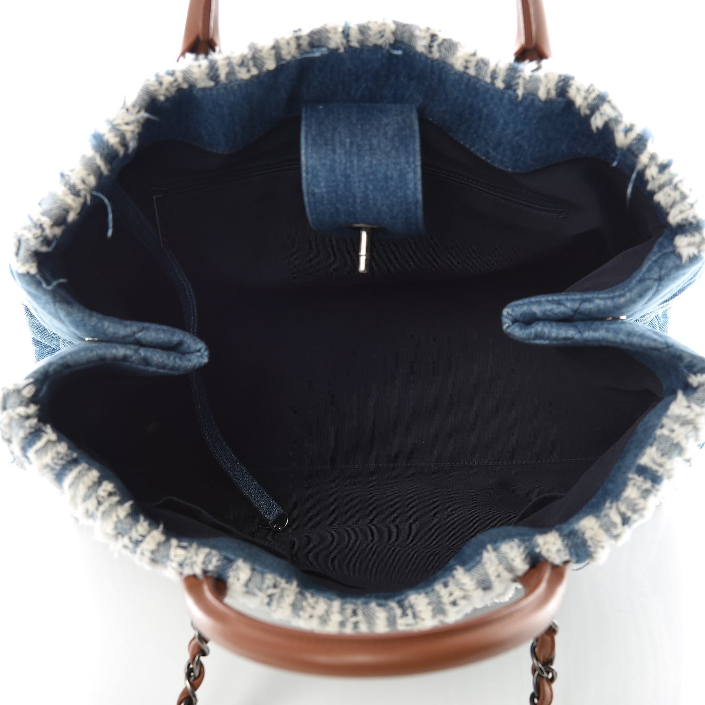 Denim Fringe Large Shopping Tote Blue