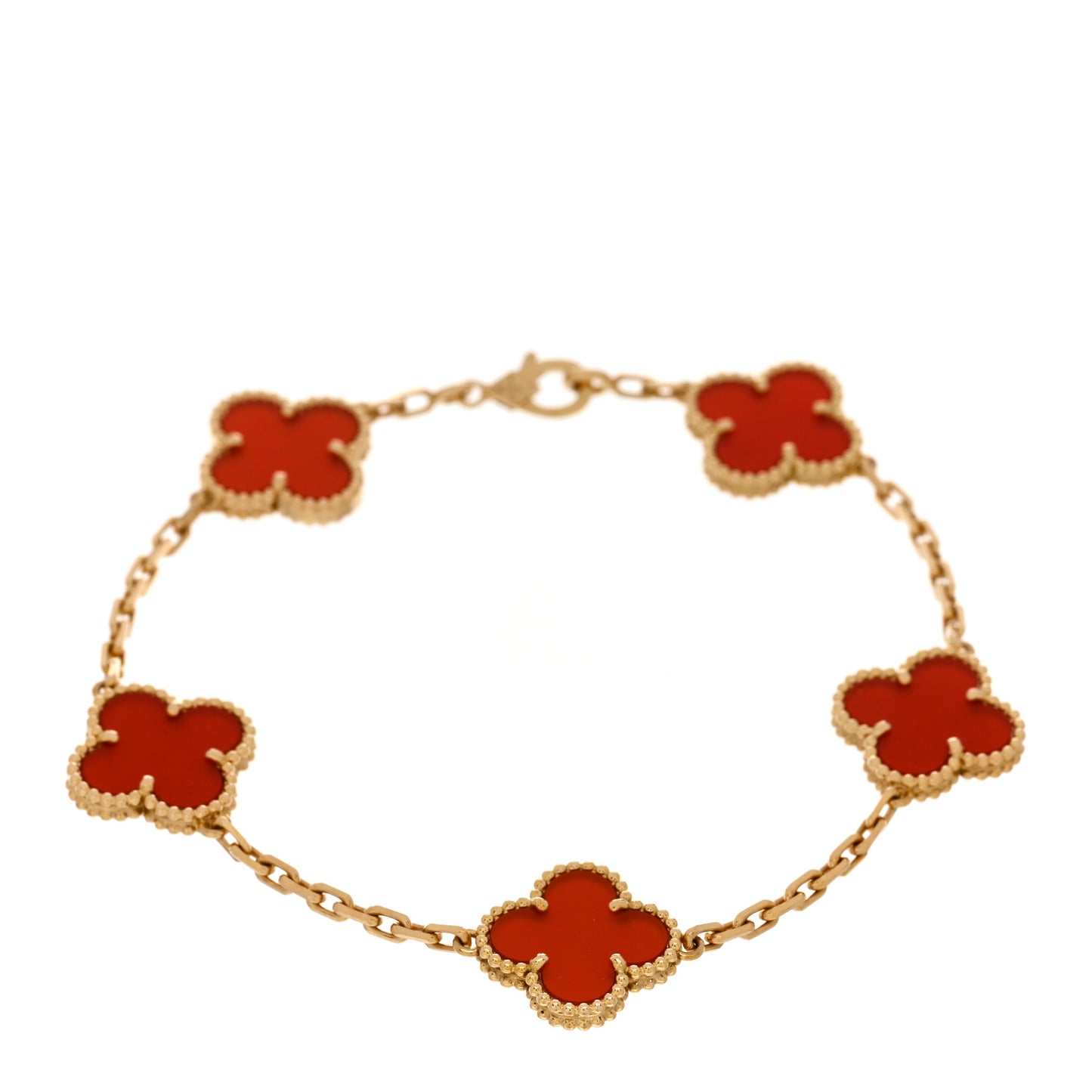 18K Yellow Gold Carnelian 5 Motifs Vintage Alhambra Bracelet