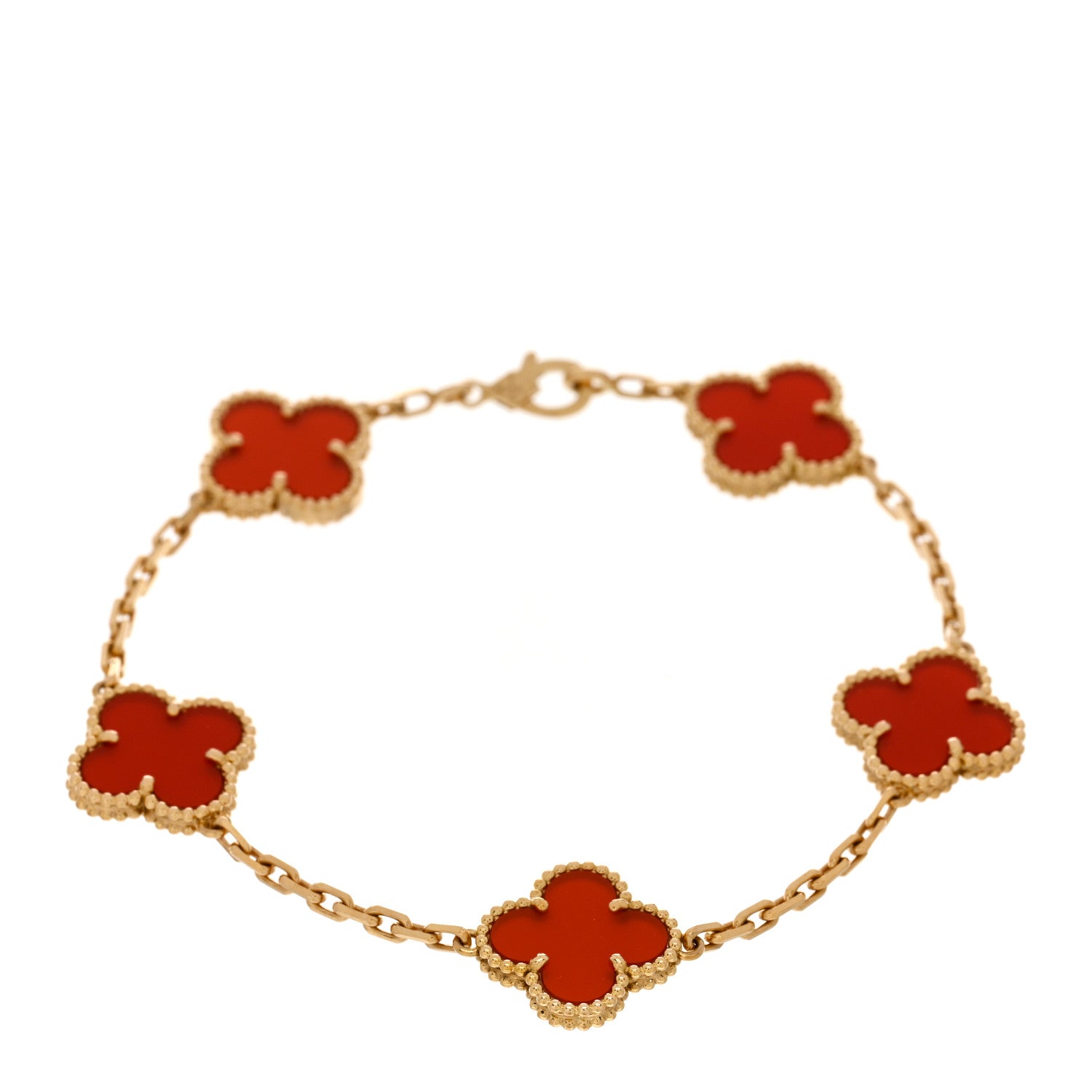 Van Cleef & Arpels 18K Yellow Gold Carnelian 5 Motifs Vintage Alhambra Bracelet 1 of 5