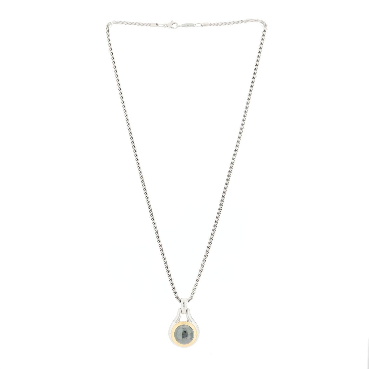 Sterling Silver 18K Yellow Gold Hematite Pendant Necklace