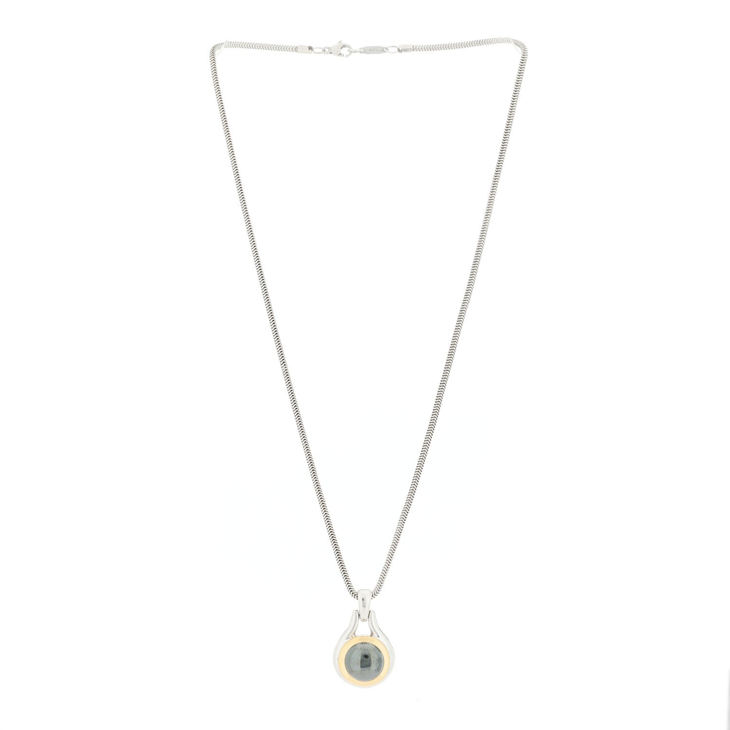 Tiffany Sterling Silver 18K Yellow Gold Hematite Pendant Necklace 3 of 6