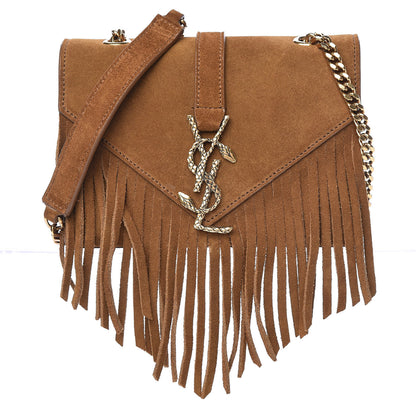 Saint Laurent Suede Fringe Baby Monogram Satchel Light Ocre 1 of 12