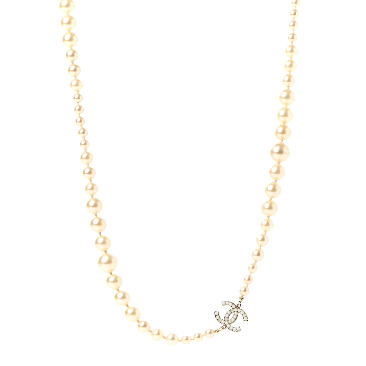 Graduated Pearl CC Long Necklace Gold