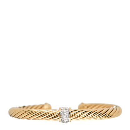 David Yurman 18K Yellow Gold Diamond 7mm Cable Classics Single Station Bracelet 1 of 4