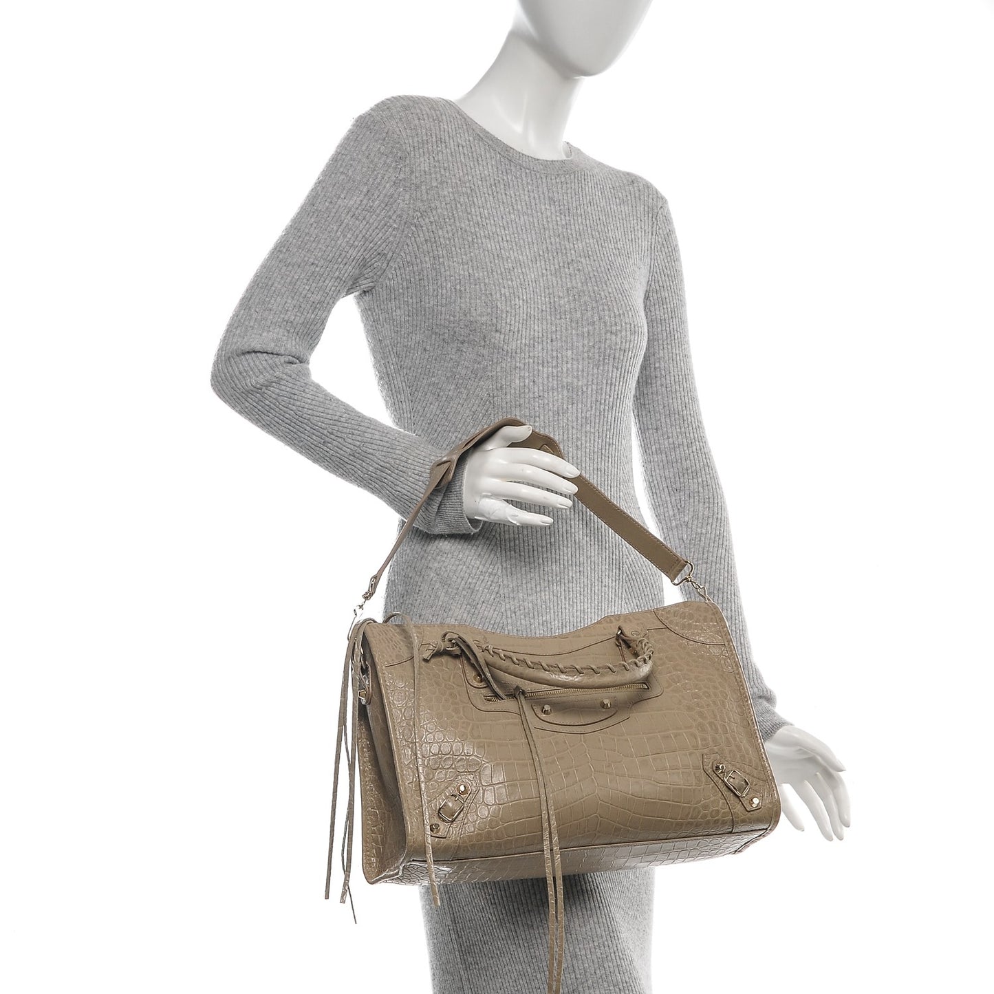 Calfskin Crocodile Embossed Classic Gold Hardware City Beige Latte