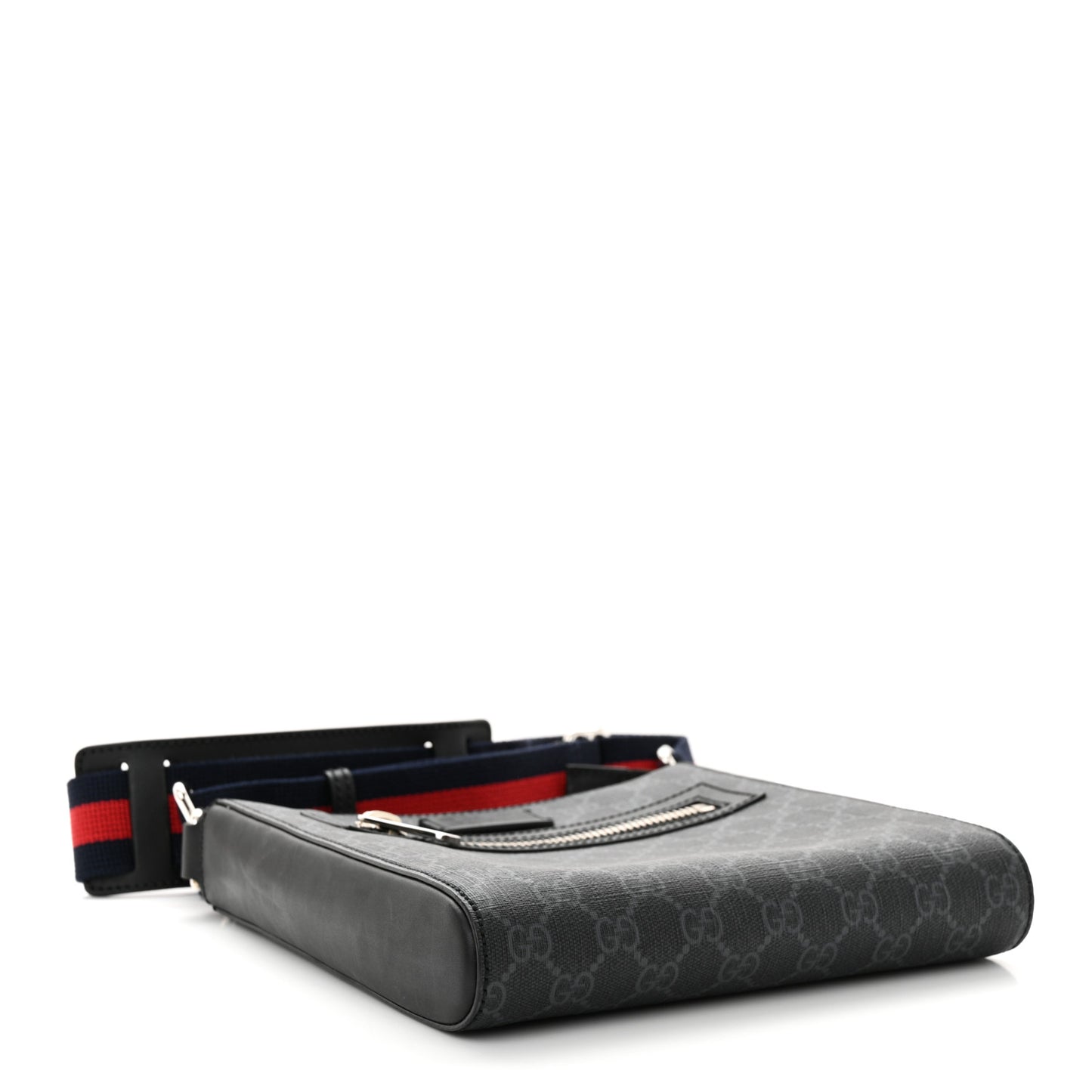 GG Supreme Monogram Web Small Flat Messenger Bag Black Grey