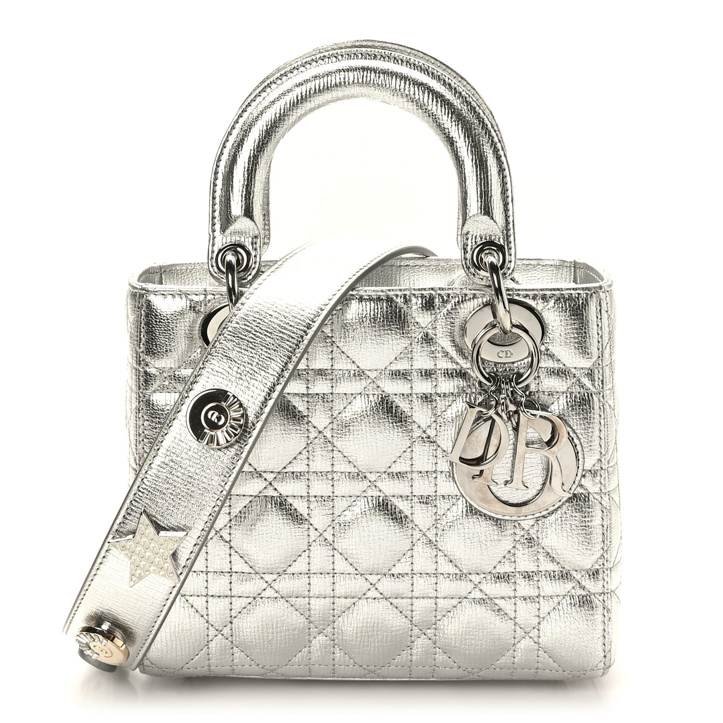 Metallic Grained Calfskin Cannage Small Lucky Badges My Lady Dior Silver