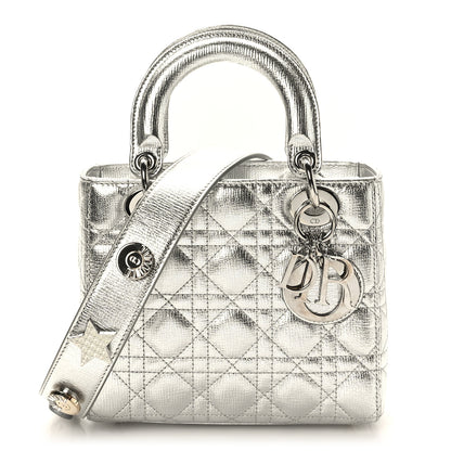 Christian Dior Metallic Grained Calfskin Cannage Small Lucky Badges My Lady Dior Silver 1 of 9