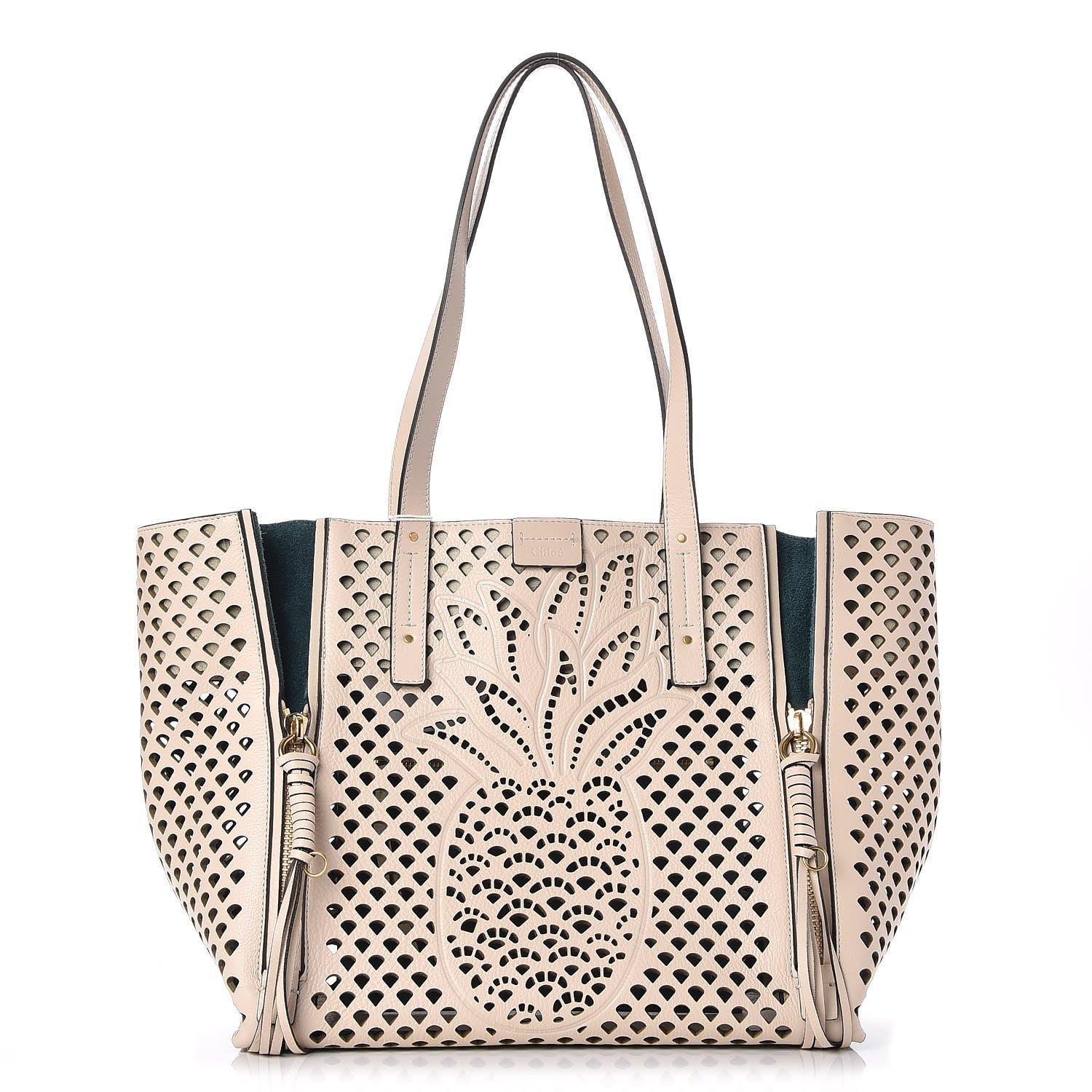 Chloe Calfskin Pineapple Perforated Medium Milo Shopping Tote Abstract White 1 of 7