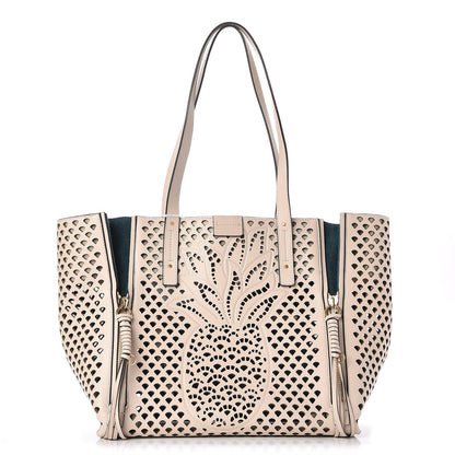 Chloe Calfskin Pineapple Perforated Medium Milo Shopping Tote Abstract White 1 of 7