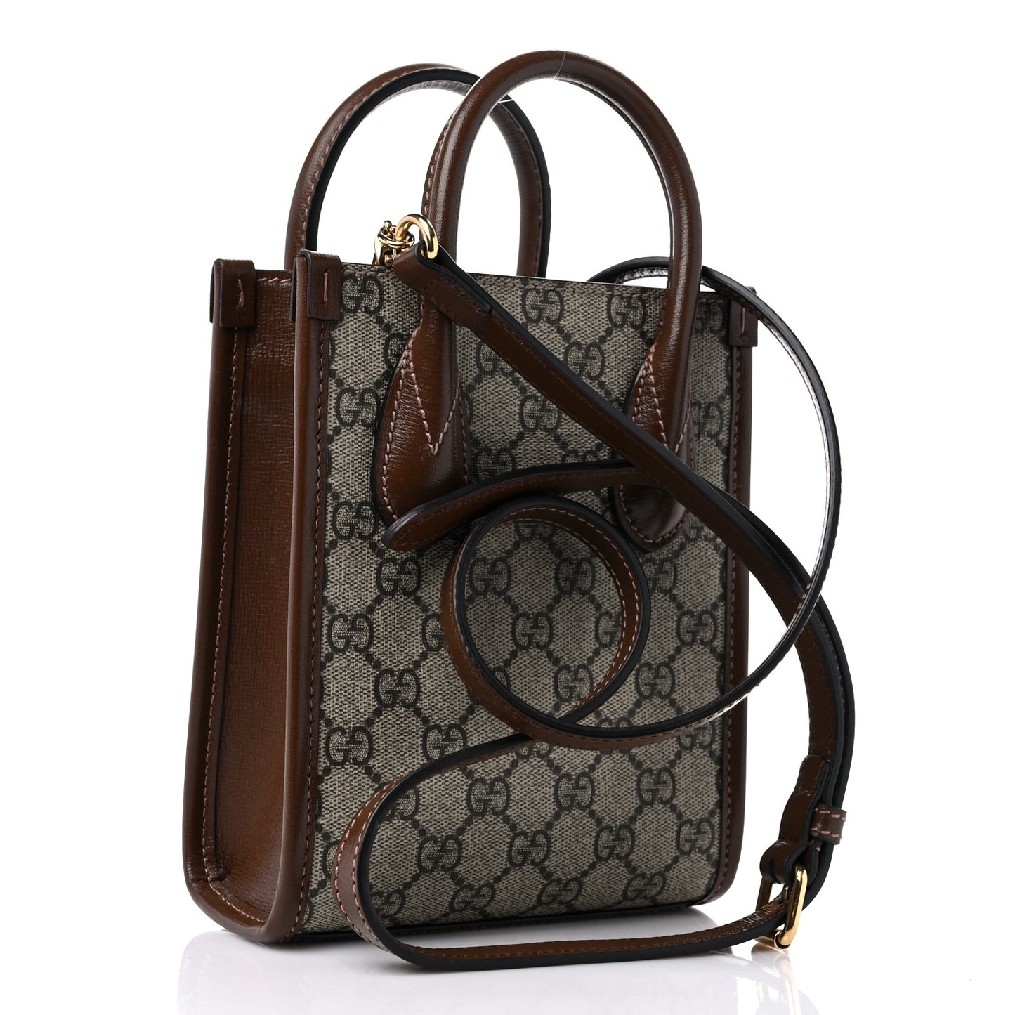 GG Supreme Monogram Azalea Calfskin Mini Retro Interlocking G Tote Bag Beige Ebony Brown Sugar
