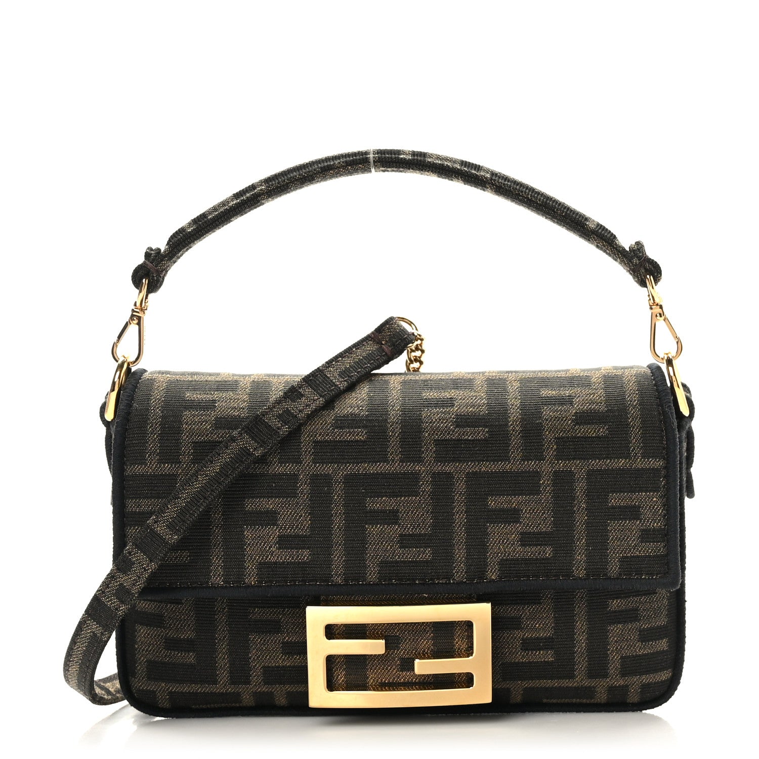 Fendi Fabric Jacquard FF 1974 Mini Baguette Tobacco Moro Black 1 of 8