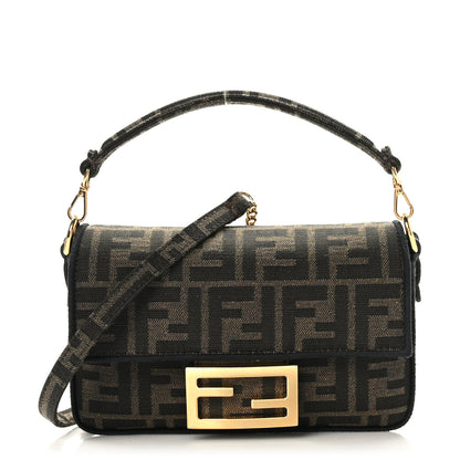Fendi Fabric Jacquard FF 1974 Mini Baguette Tobacco Moro Black 1 of 8