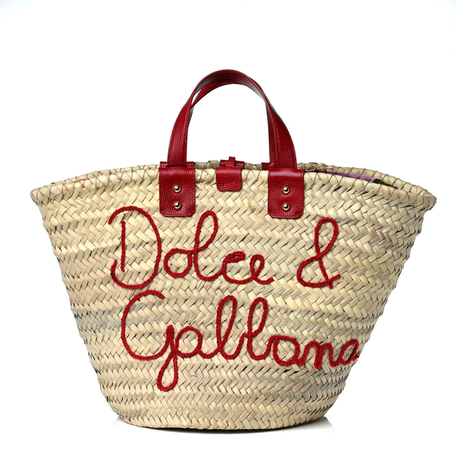 Dolce & Gabbana Woven Raffia Lizard Kendra Logo Tote Red Multicolor 1 of 17