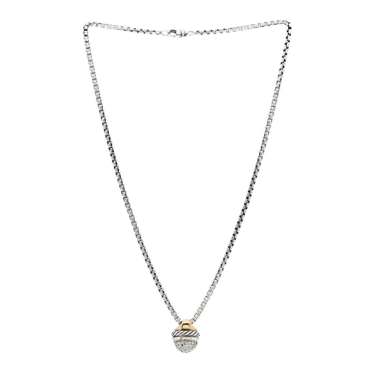 David Yurman Sterling Silver 18K Yellow Gold Diamond Acorn Pendant Necklace 3 of 6