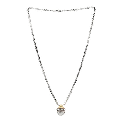 David Yurman Sterling Silver 18K Yellow Gold Diamond Acorn Pendant Necklace 3 of 6