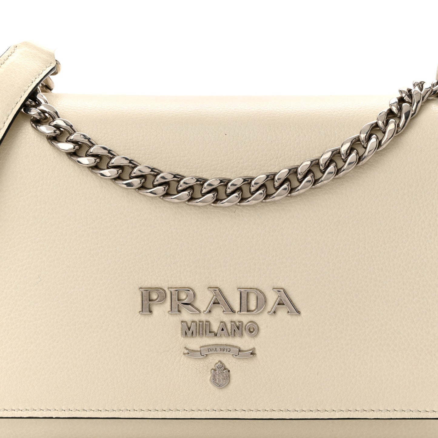 Glace Calfskin Chain Crossbody Bag White