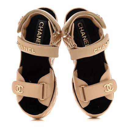 Chanel Shiny Calfskin Quilted Wedge Sandals 36 Beige 5 of 10