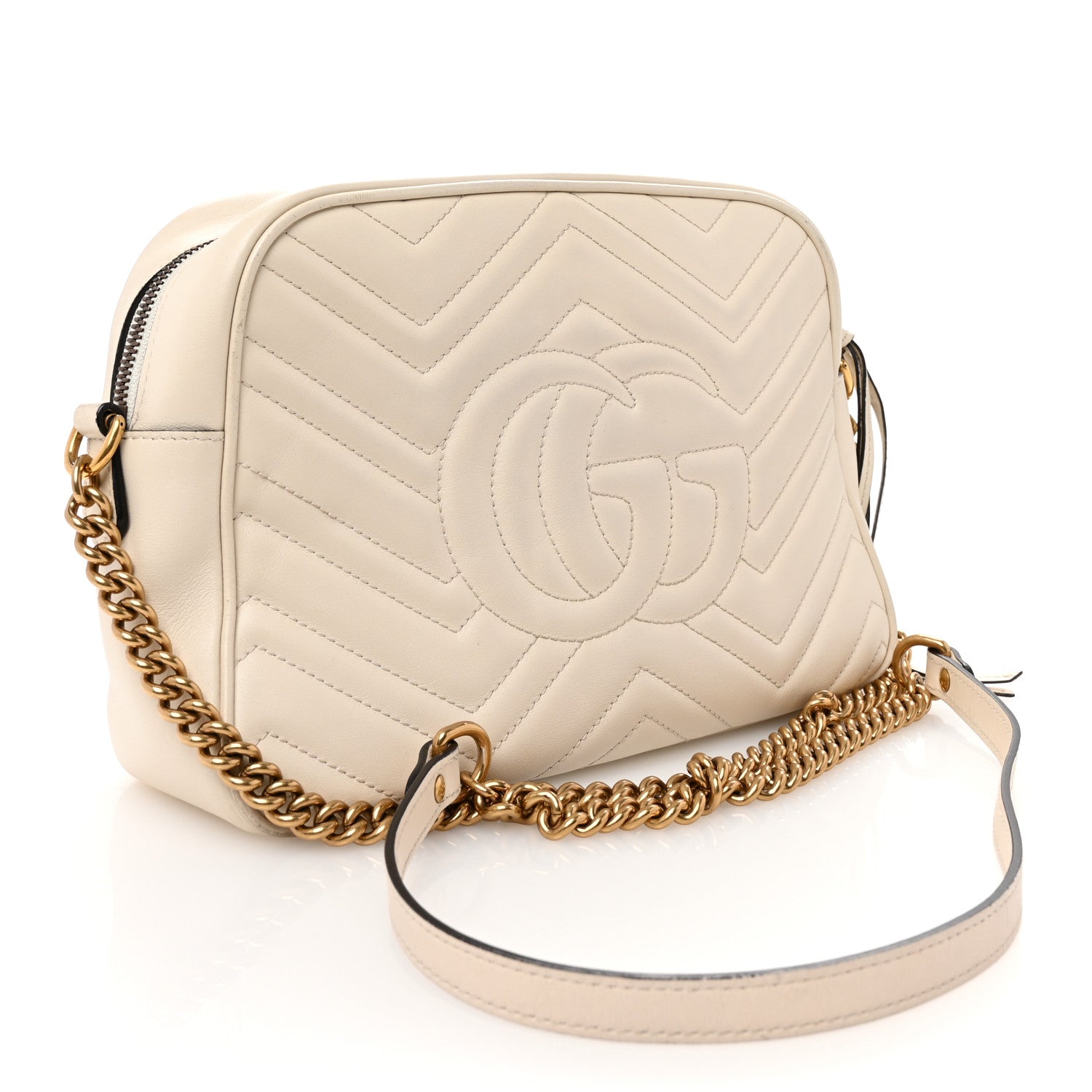 Gucci Calfskin Matelasse Medium GG Marmont Chain Shoulder Bag Mystic White 3 of 12
