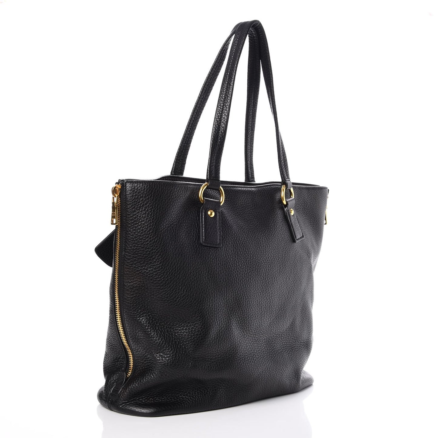 Vitello Daino Side Zip Tote Black