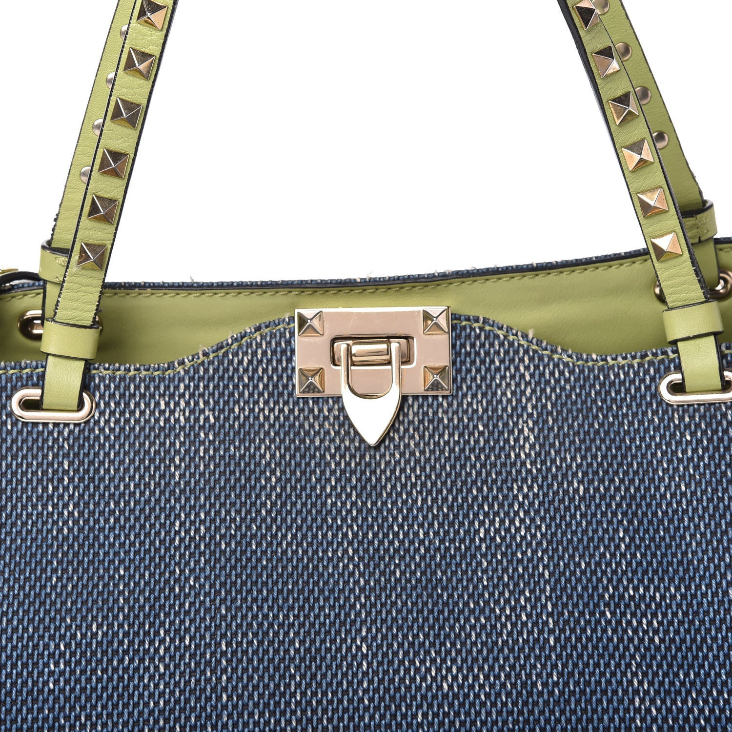 Valentino Garavani Denim Medium Rockstud Tote Blue Green 9 of 13
