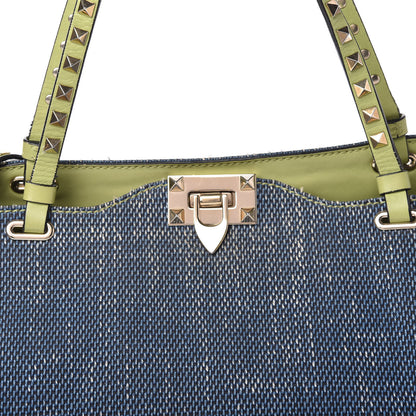 Valentino Garavani Denim Medium Rockstud Tote Blue Green 9 of 13