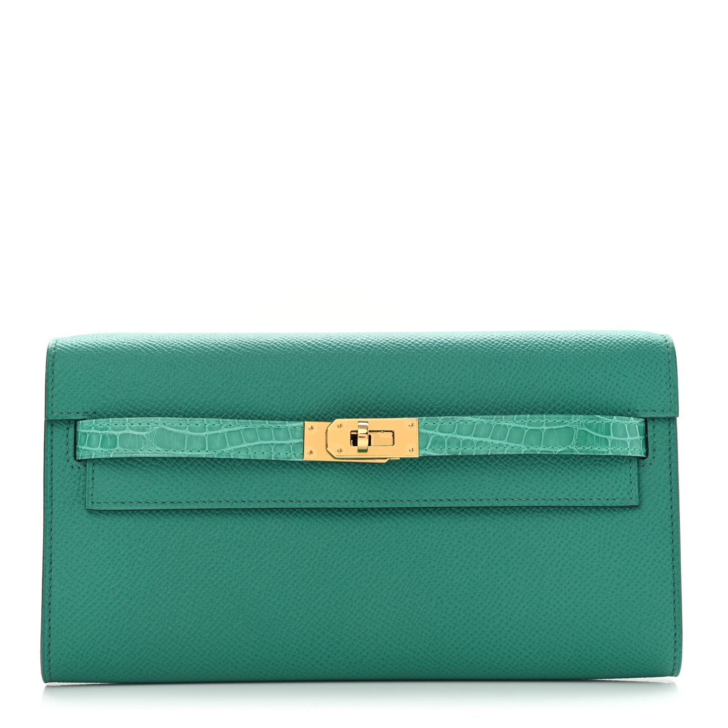 Epsom Shiny Alligator Touch Kelly Wallet To Go Vert Jade