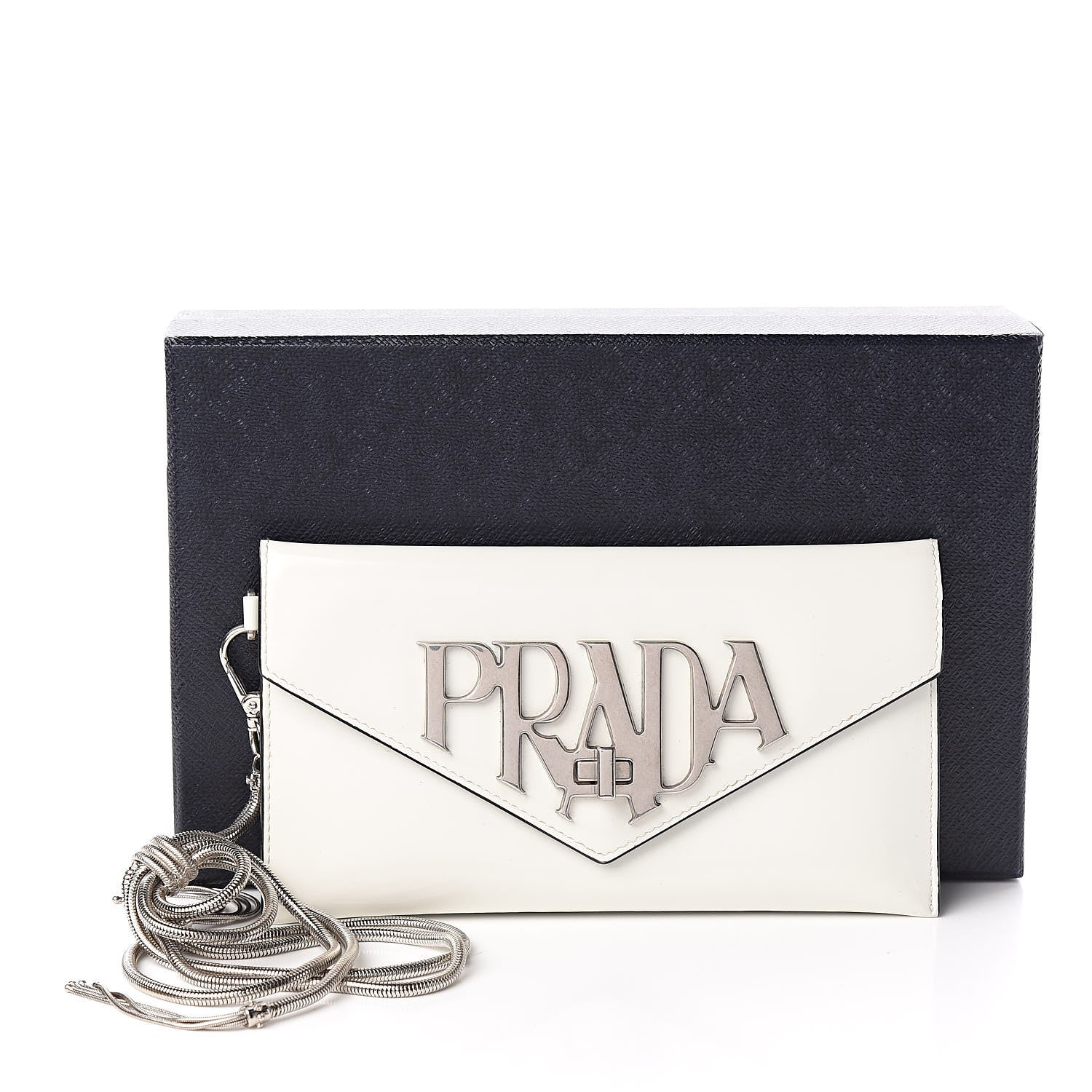 Prada Spazzolato Logo Envelope Clutch White 8 of 8