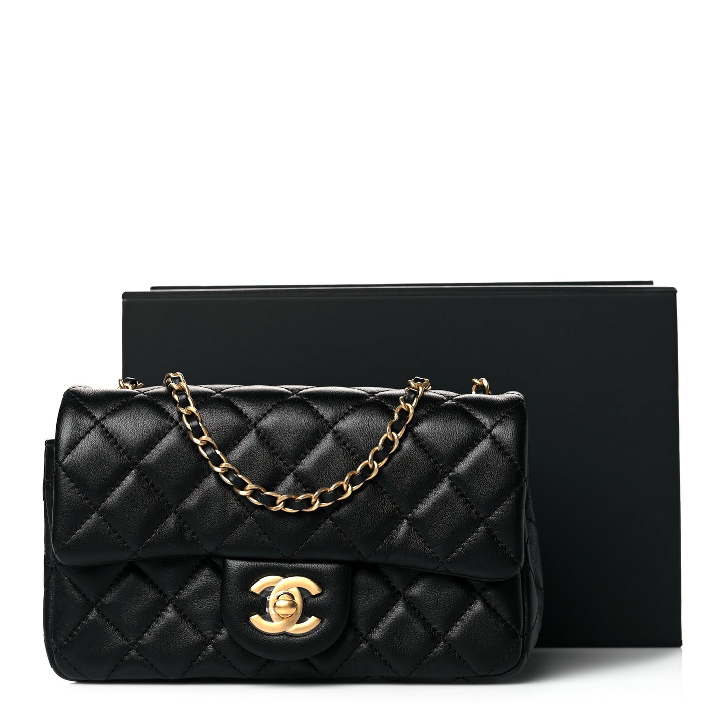 Lambskin Quilted Mini Rectangular Pearl Crush Flap Black