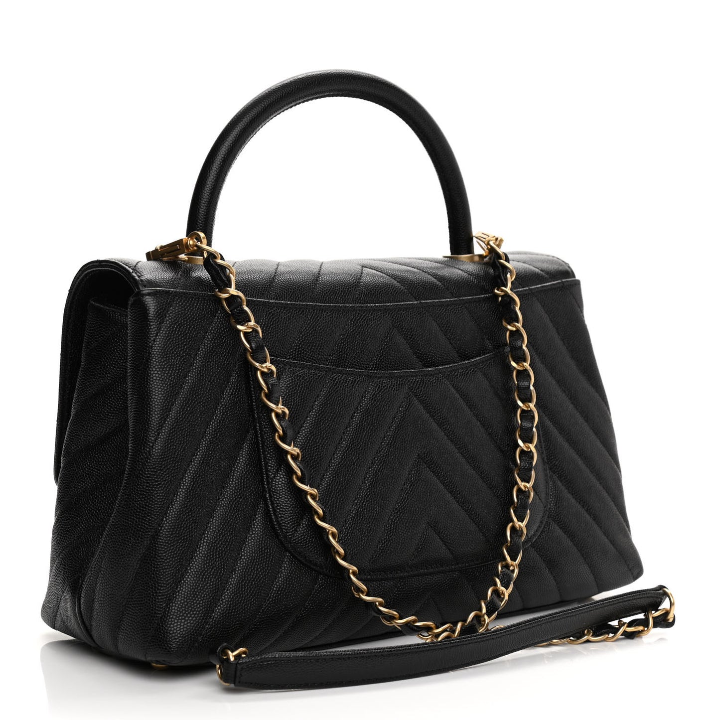 Caviar Chevron Quilted Small Coco Handle Flap Black