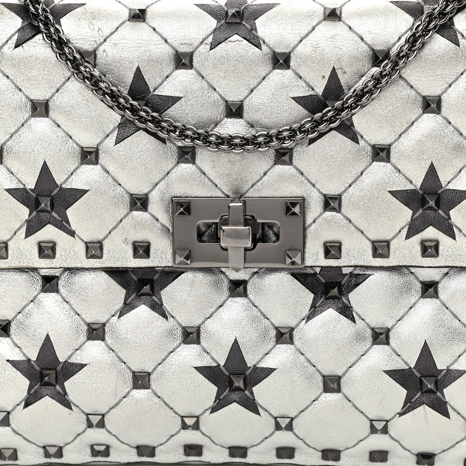 Valentino Garavani Metallic Lambskin Medium Star Rockstud Spike Shoulder Bag Silver 6 of 13
