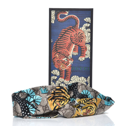 Gucci Silk Monogram Bengal Tiger Print Duchesse Headband Blue 6 of 6