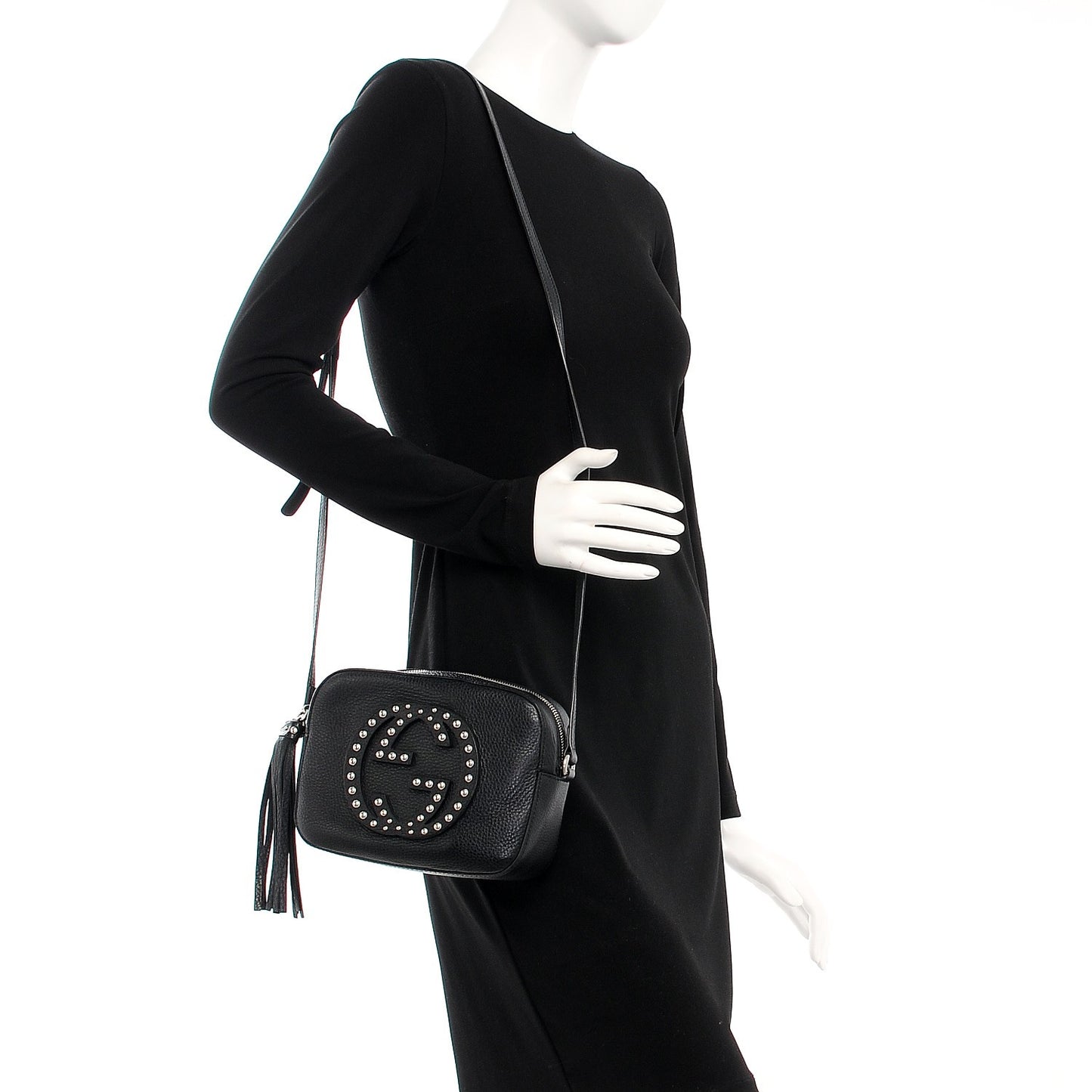 Pebbled Calfskin Studded Small Soho Disco Bag Black