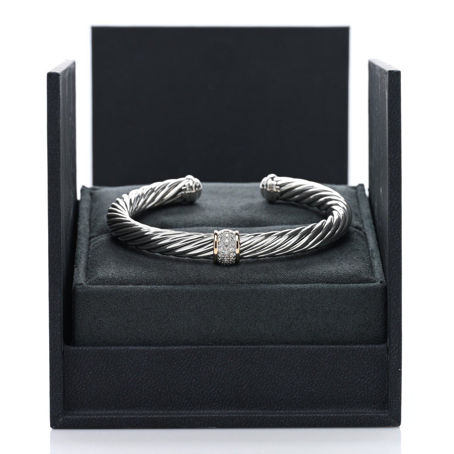 DAVID YURMAN Sterling Silver 18K Yellow Gold Diamond 7mm Cable Classics Station Bracelet