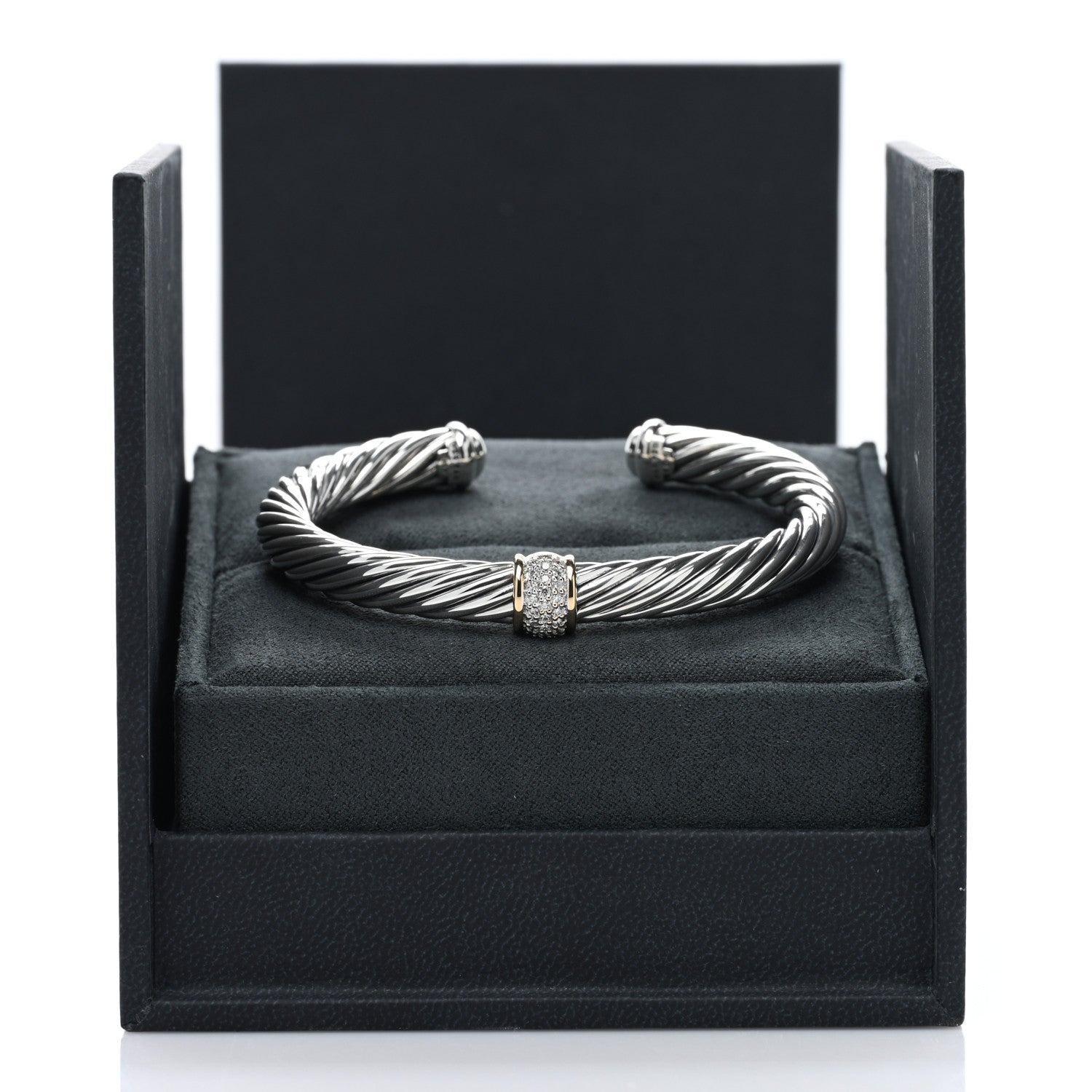 David Yurman DAVID YURMAN Sterling Silver 18K Yellow Gold Diamond 7mm Cable Classics Station Bracelet 4 of 4