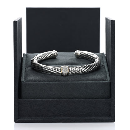 David Yurman DAVID YURMAN Sterling Silver 18K Yellow Gold Diamond 7mm Cable Classics Station Bracelet 4 of 4