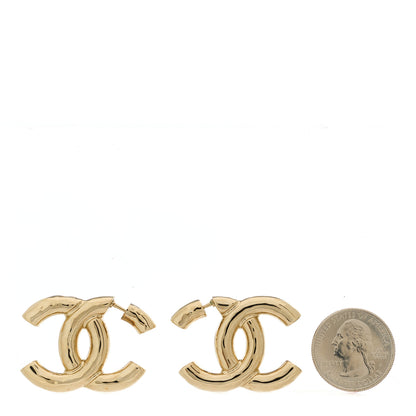 Chanel Metal Large CC Earrings Light Gold 2 of 5