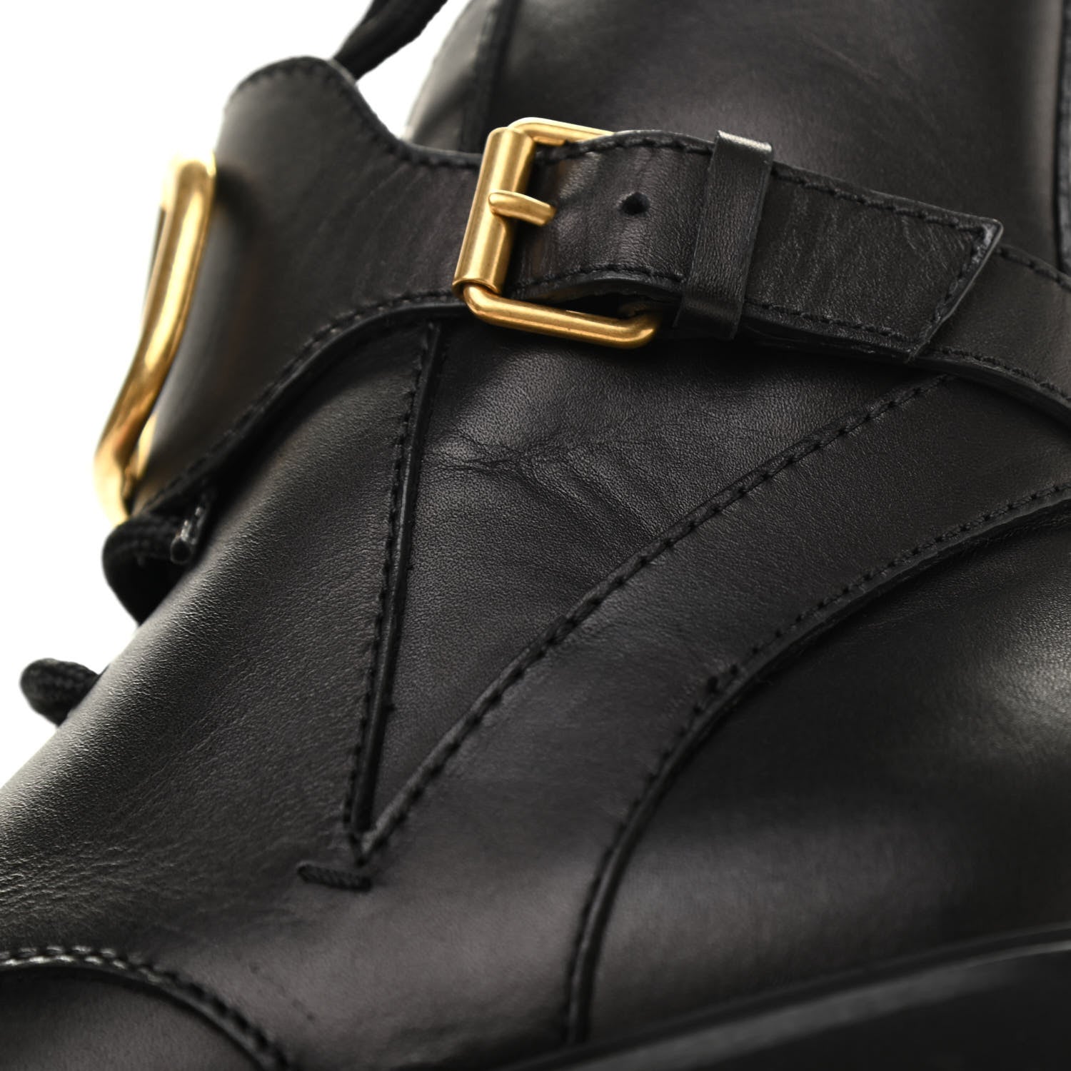 Valentino Garavani Calfskin Womens VLOGO 35mm Combat Boots 37.5 Black 10 of 15