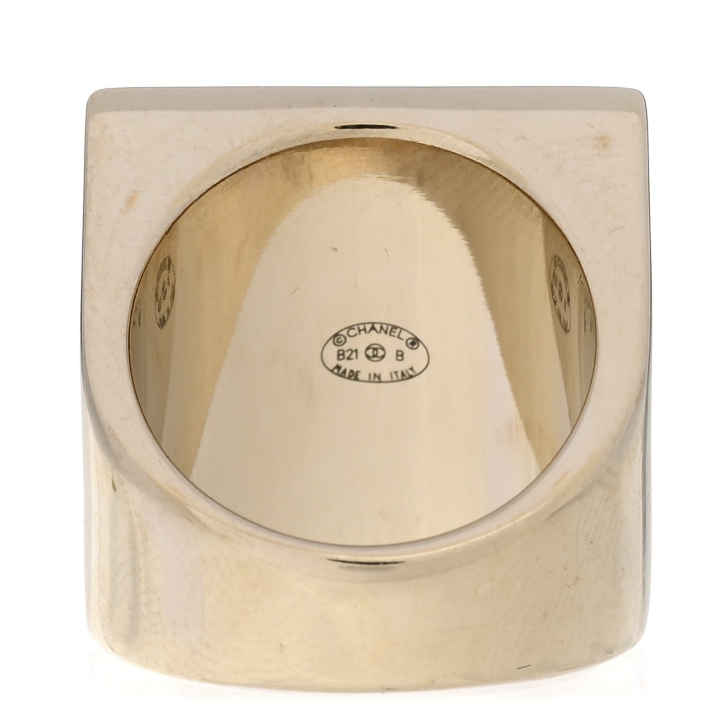 Metal Enamel CC Square Ring 6.5 53 Black Gold
