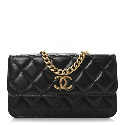 Chanel Lambskin Quilted Pillow Crush Flap Phone Holder With Chain Dark Brown 1 of 10
