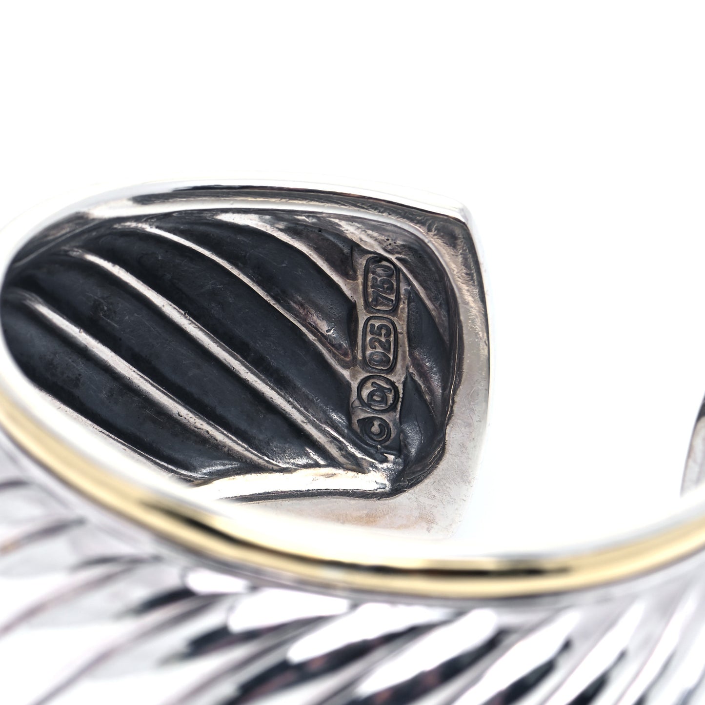 Sterling Silver 18K Yellow Gold 41mm Sculpted Cable Cuff Bracelet