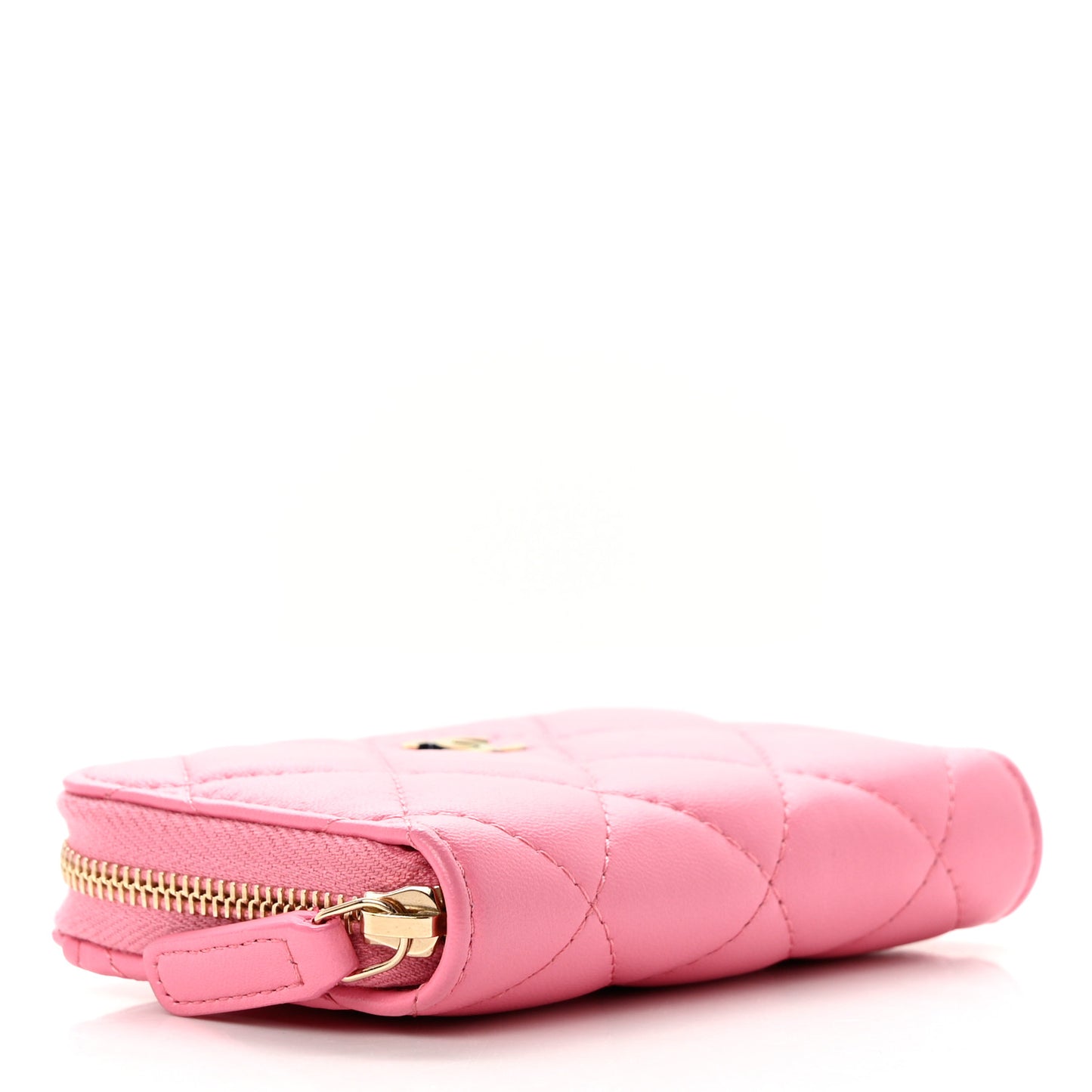 Lambskin Quilted Zip Around Coin Purse Wallet Pink Yellow