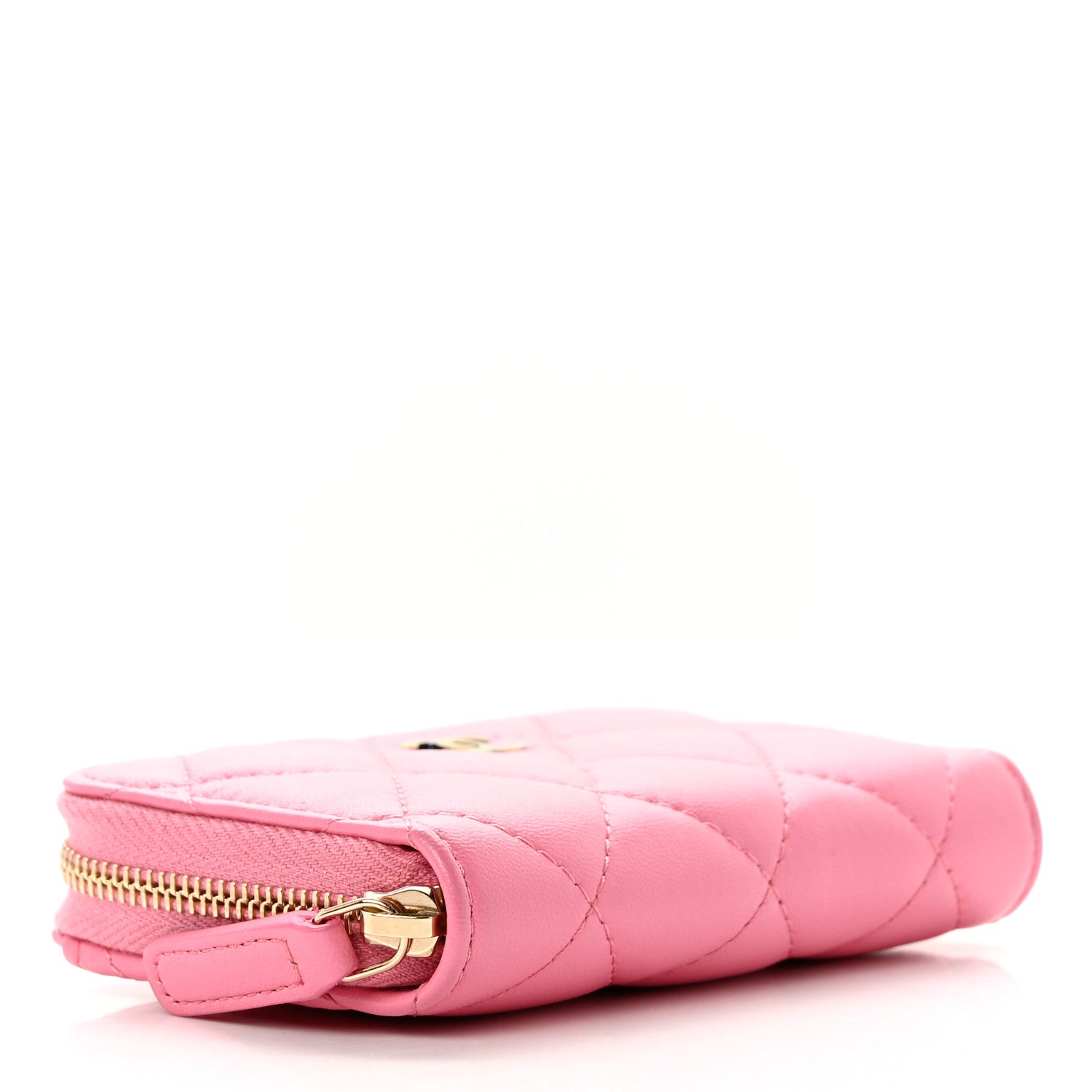 Chanel Lambskin Quilted Zip Around Coin Purse Wallet Pink Yellow 4 of 7