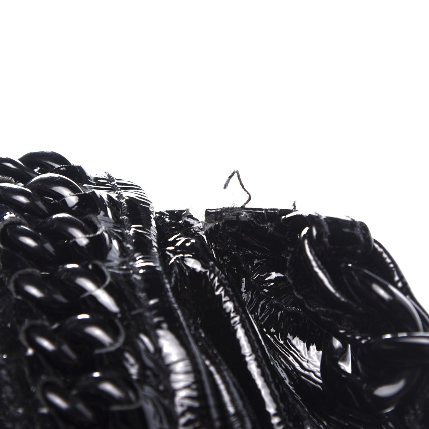 Crinkled Patent Modern Chain Flap Black