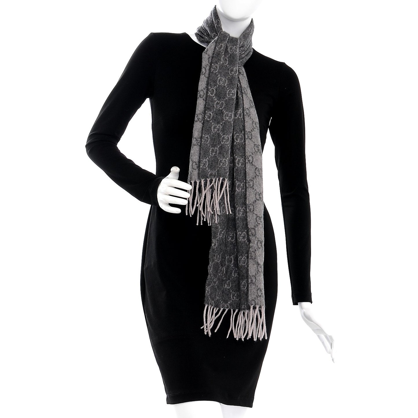 Cashmere Monogram Fringe Scarf Gray