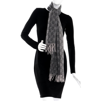 Gucci Cashmere Monogram Fringe Scarf Gray 2 of 3