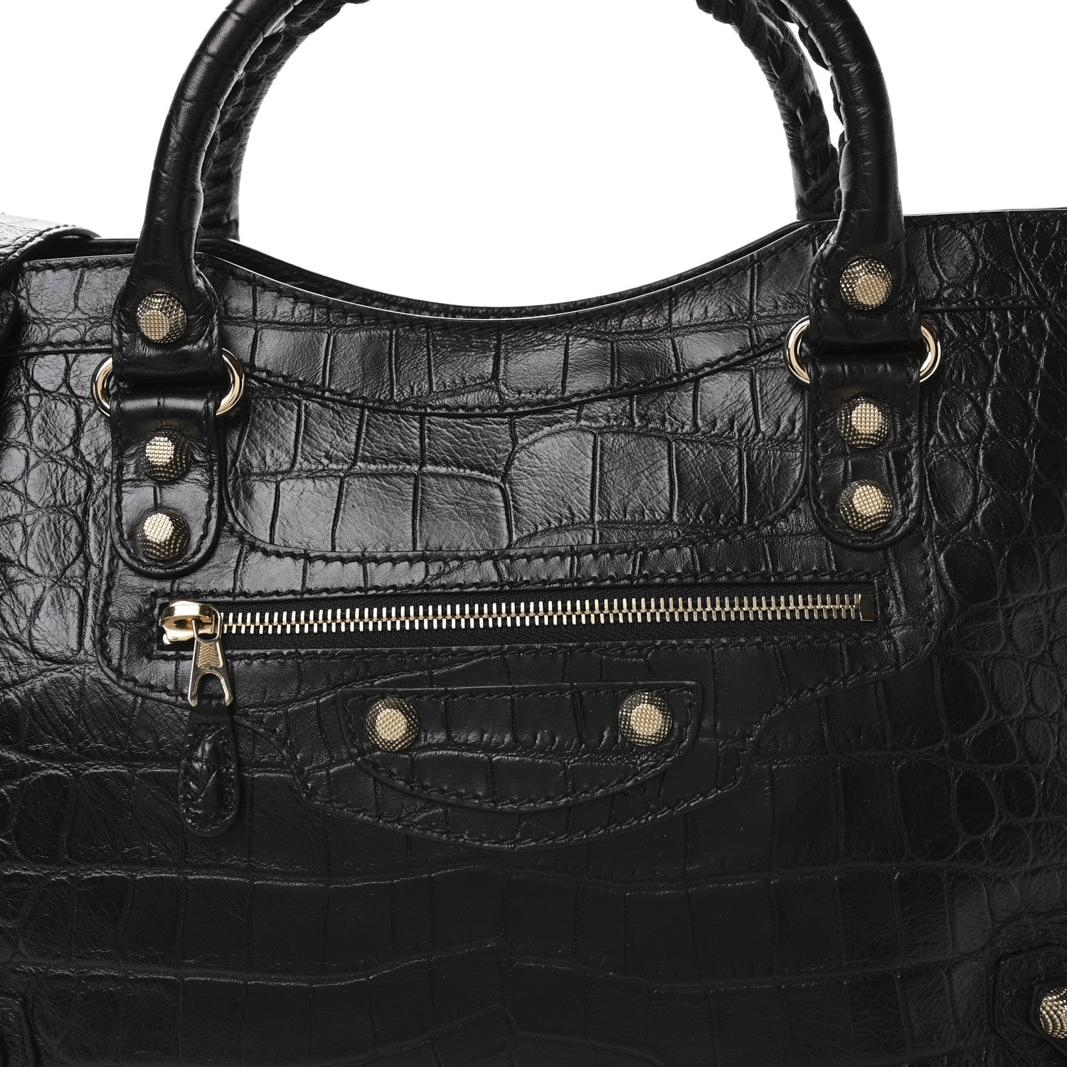 Balenciaga Calfskin Crocodile Embossed Giant 12 Gold Hardware City Black 9 of 11