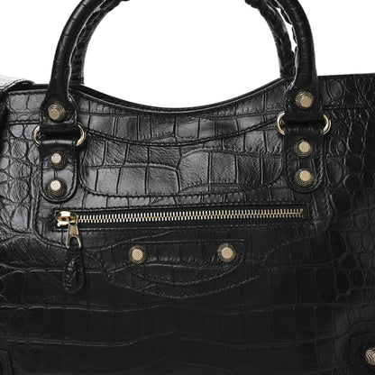 Balenciaga Calfskin Crocodile Embossed Giant 12 Gold Hardware City Black 9 of 11