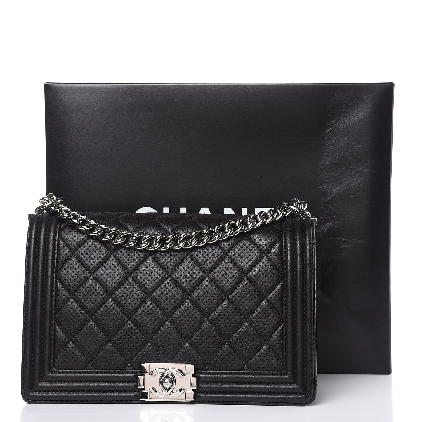 Perforated Lambskin Quilted New Medium Boy Flap Black