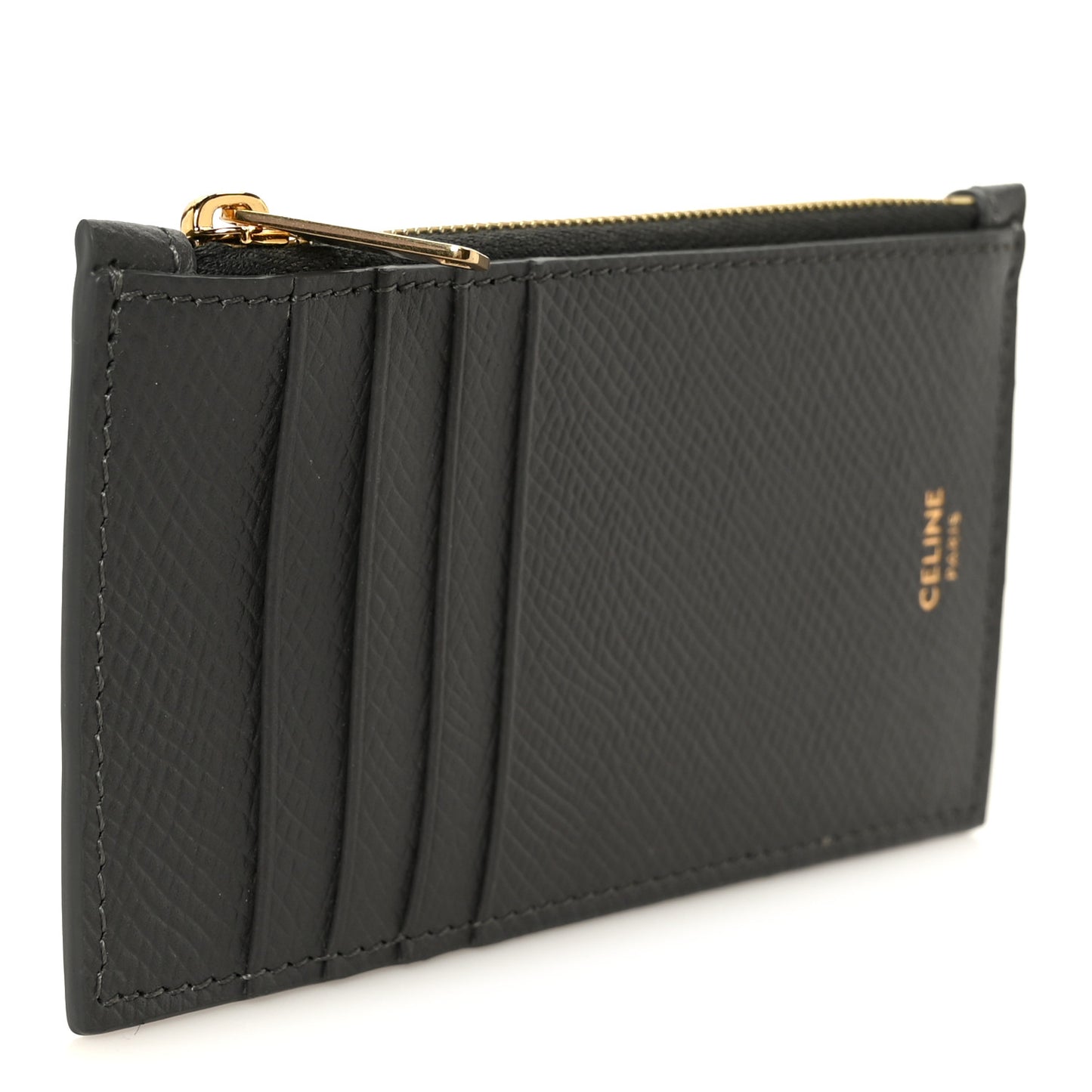 Grained Calfskin Zipped Card Holder Grey